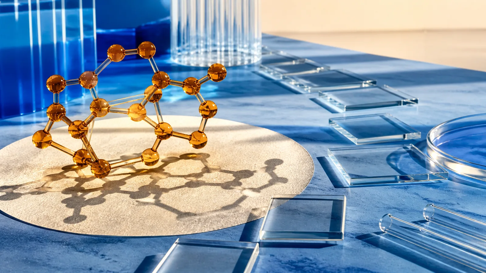 Golden ultraviolet rays passing through a translucent sunscreen shield and molecular lattice