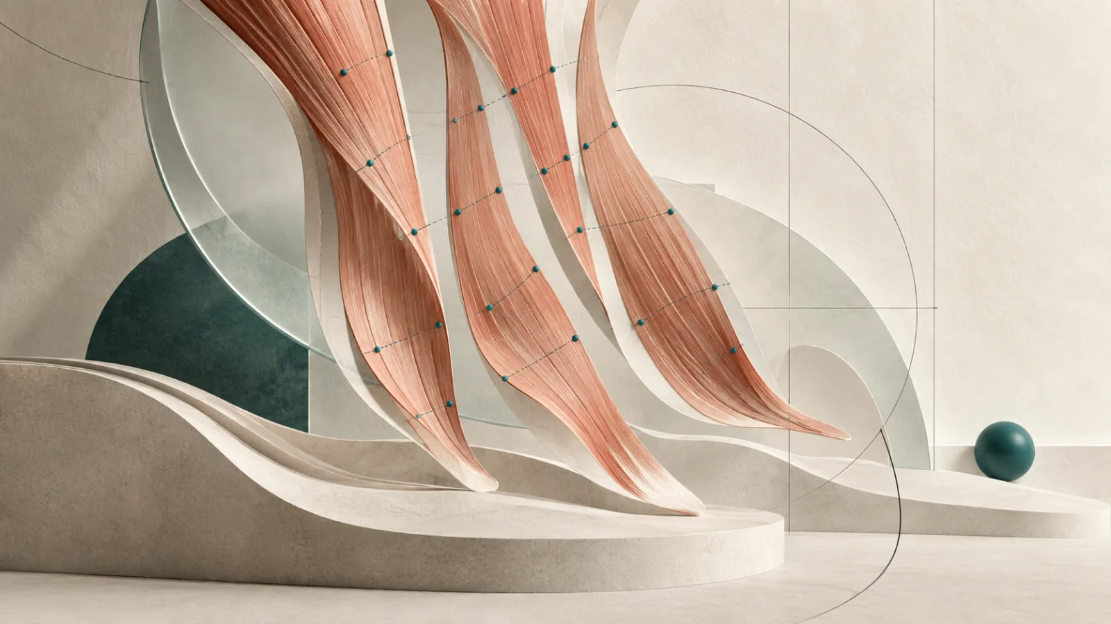 Abstract platysma muscle ribbons crossed by a precise neck treatment planning grid