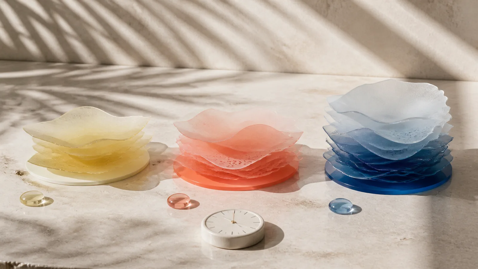Three translucent material layers representing superficial, medium, and deep peel depths
