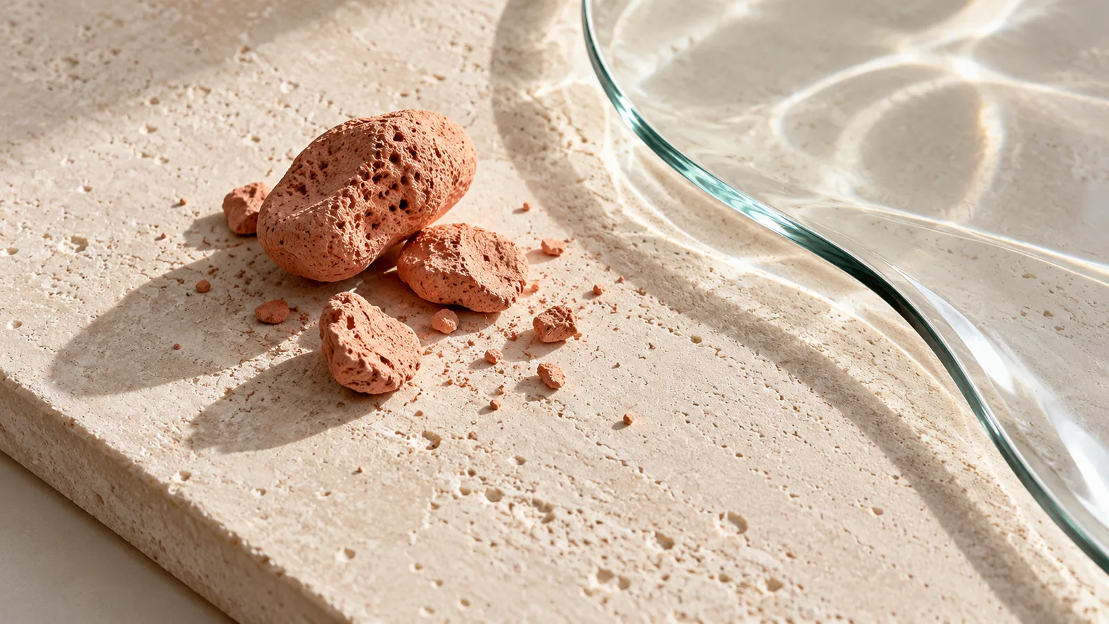 Intact and interrupted ceramic surface shapes separated by a clear boundary