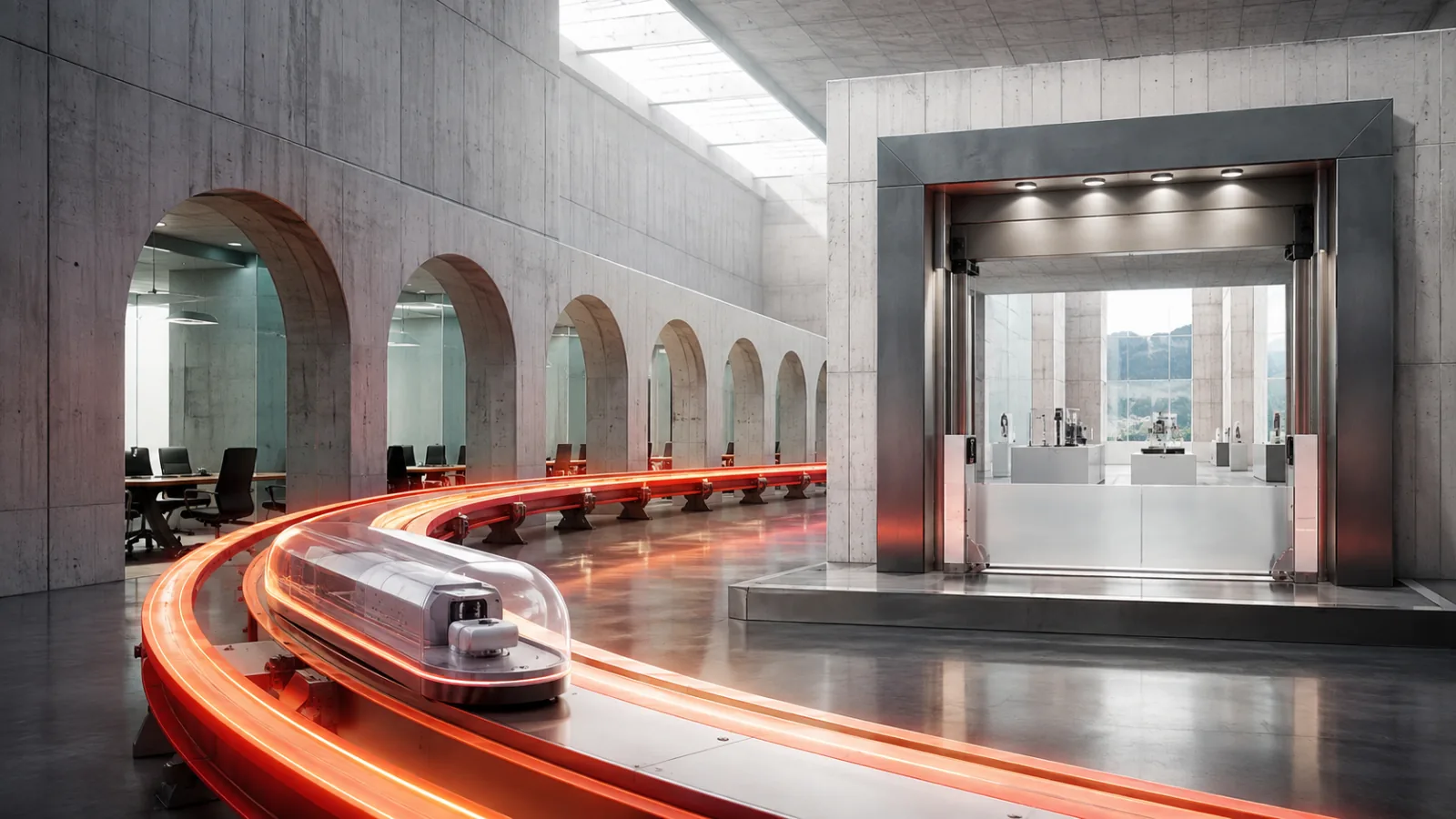 Luminous fast-track corridor stopping at a separate regulatory review gate