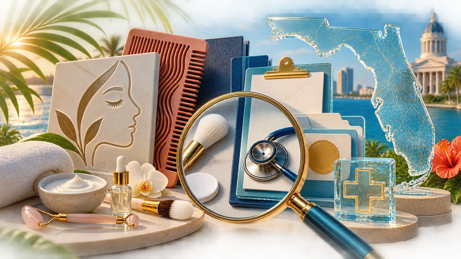 An unregulated aesthetic job title resolving into separate Florida cosmetology and health-profession license records