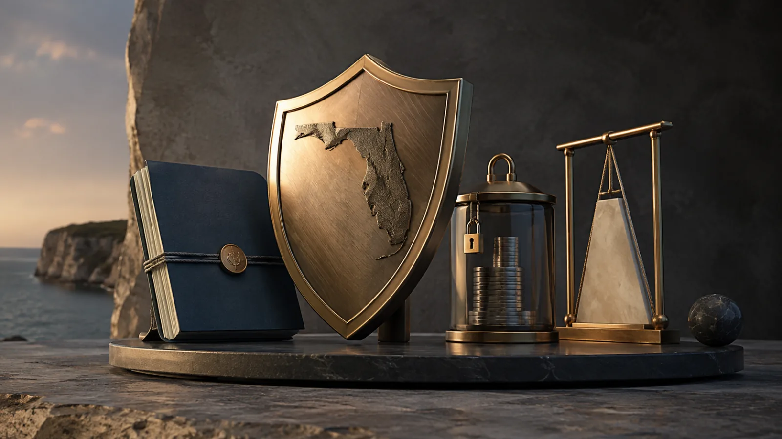 Balanced shield beside abstract insurance, escrow, and letter-of-credit safeguards