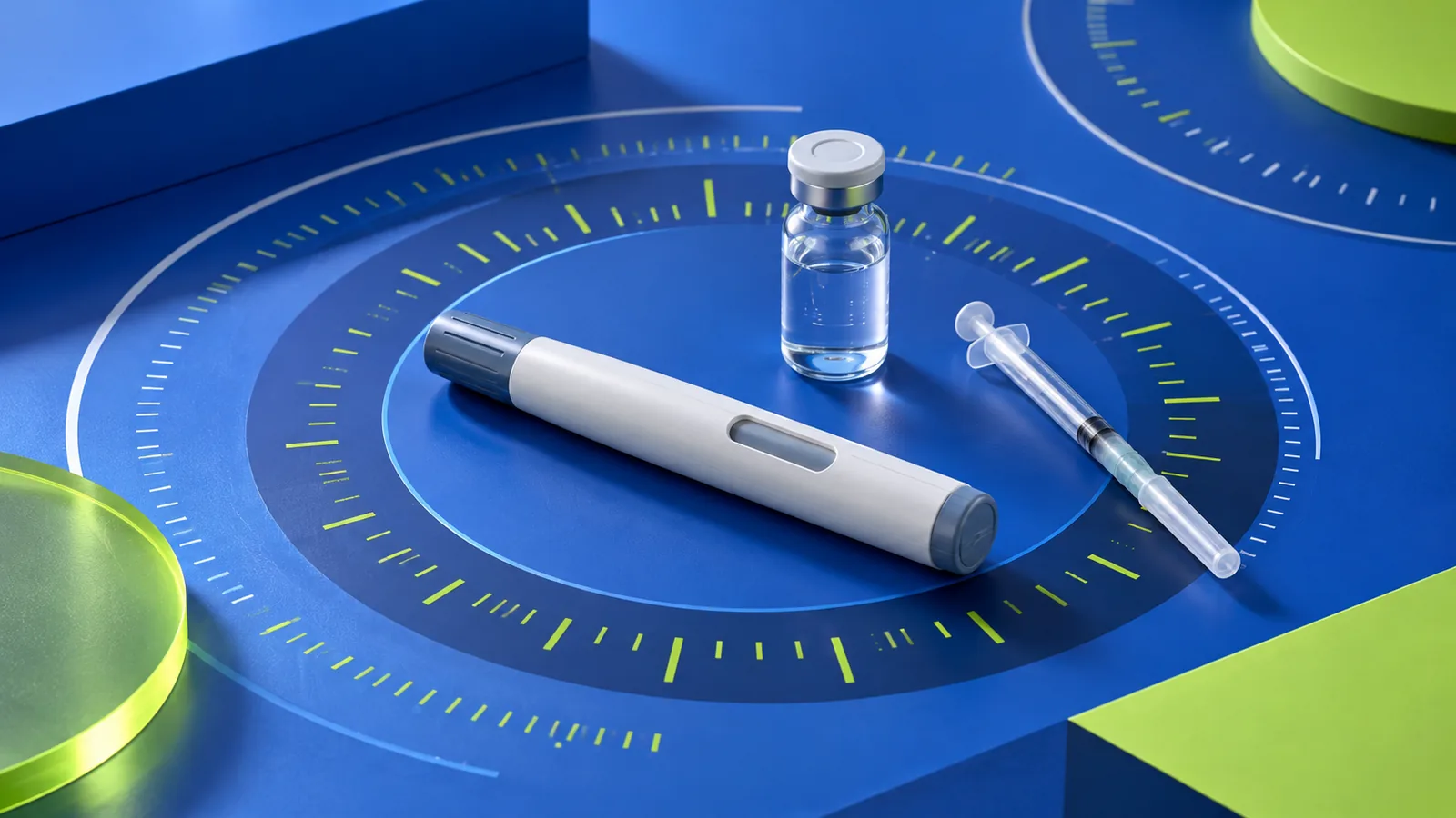 Unbranded injection pen, vial, syringe, and mismatched measurement rings