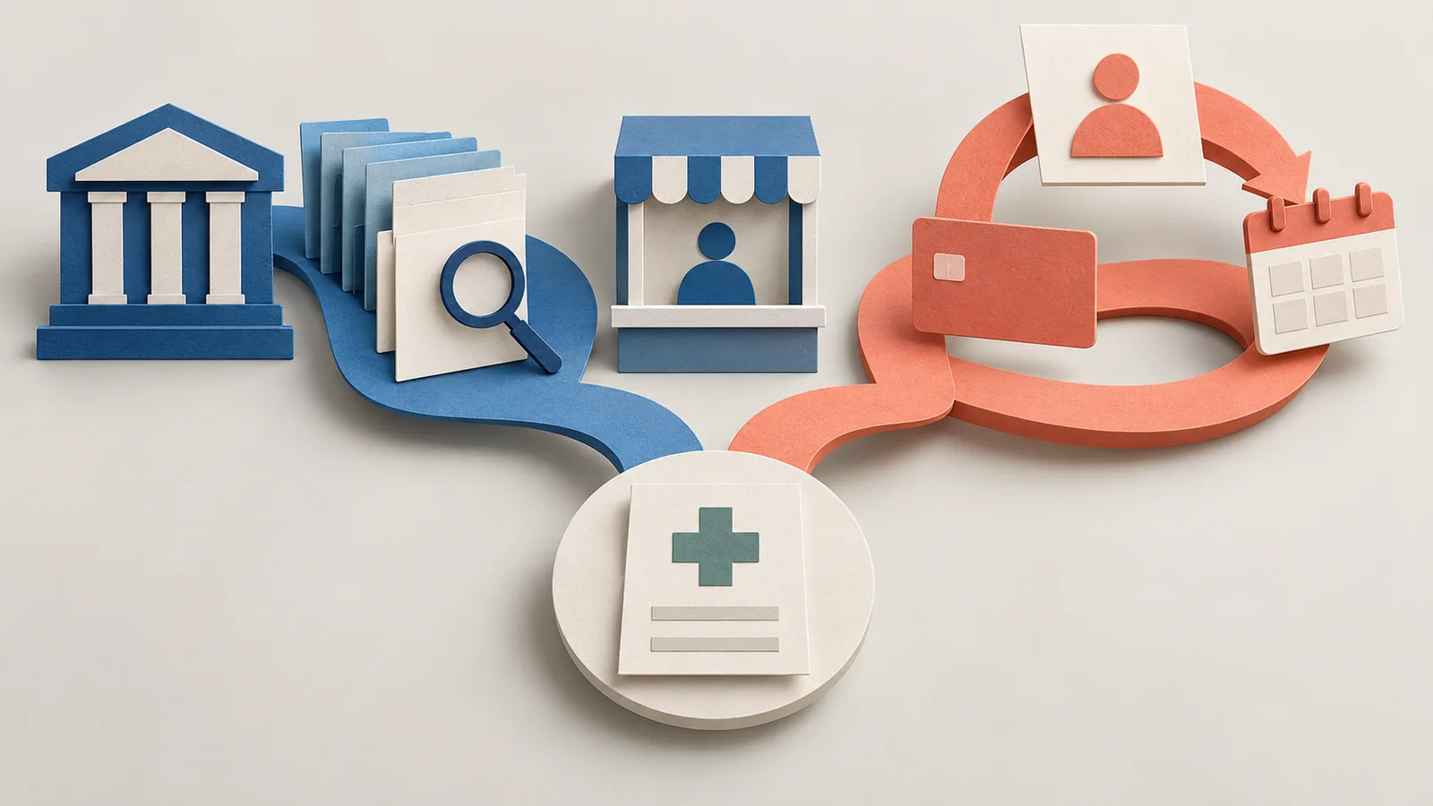 Two parallel document paths show an insurance authorization file and a cash subscription agreement