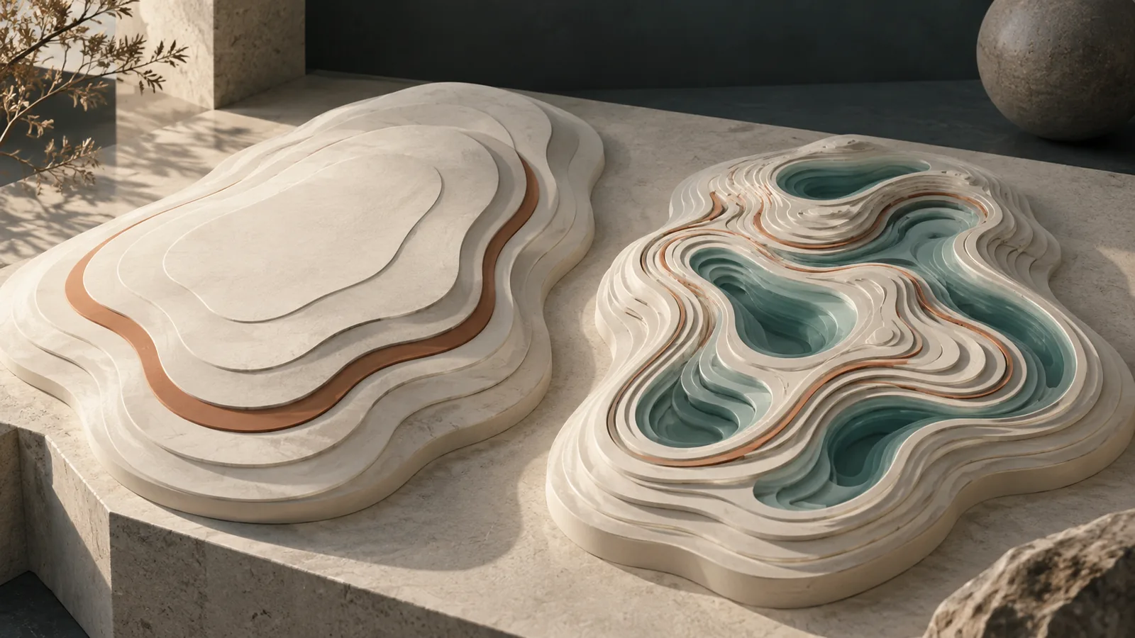 Topographic contour lines showing broad fat reduction beside selective shallow and deep sculpting paths