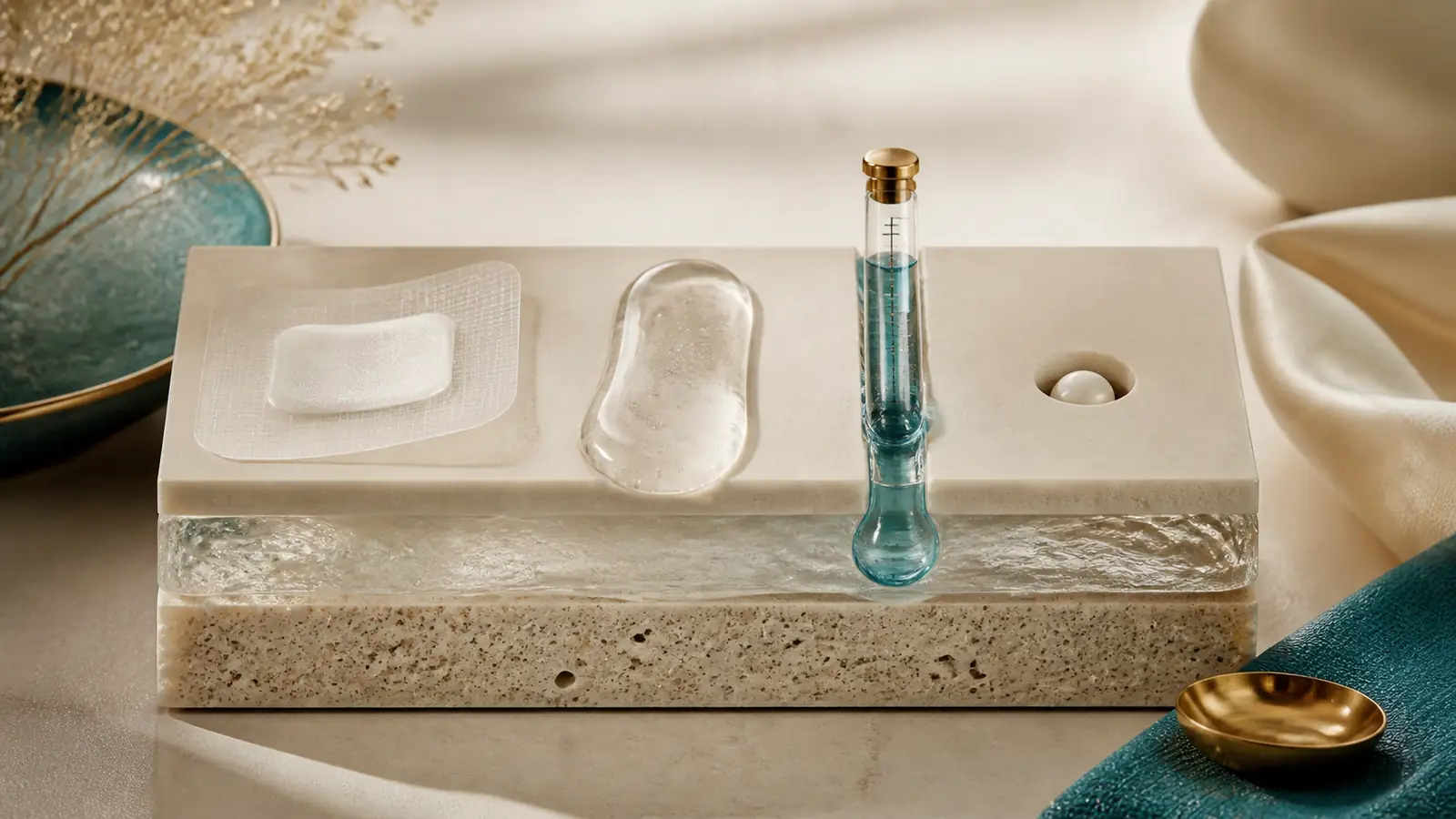 Removable patch, clear gel, measured liquid channel, and embedded ceramic pellet