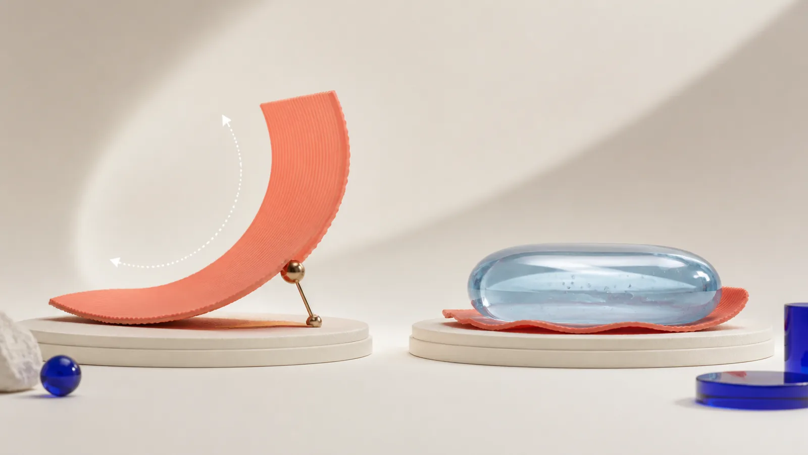 A curved moving form beside a clear volume form representing lip flip and filler mechanisms