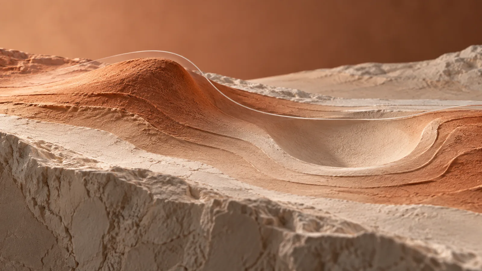Layered topographic contours with one raised ridge and one shallow depression under measured light