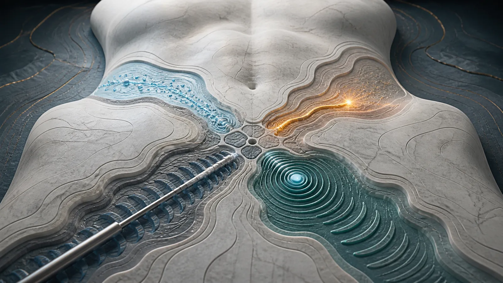 Abstract surgical cannula pathways with fluid, mechanical, ultrasound, and laser energy layers