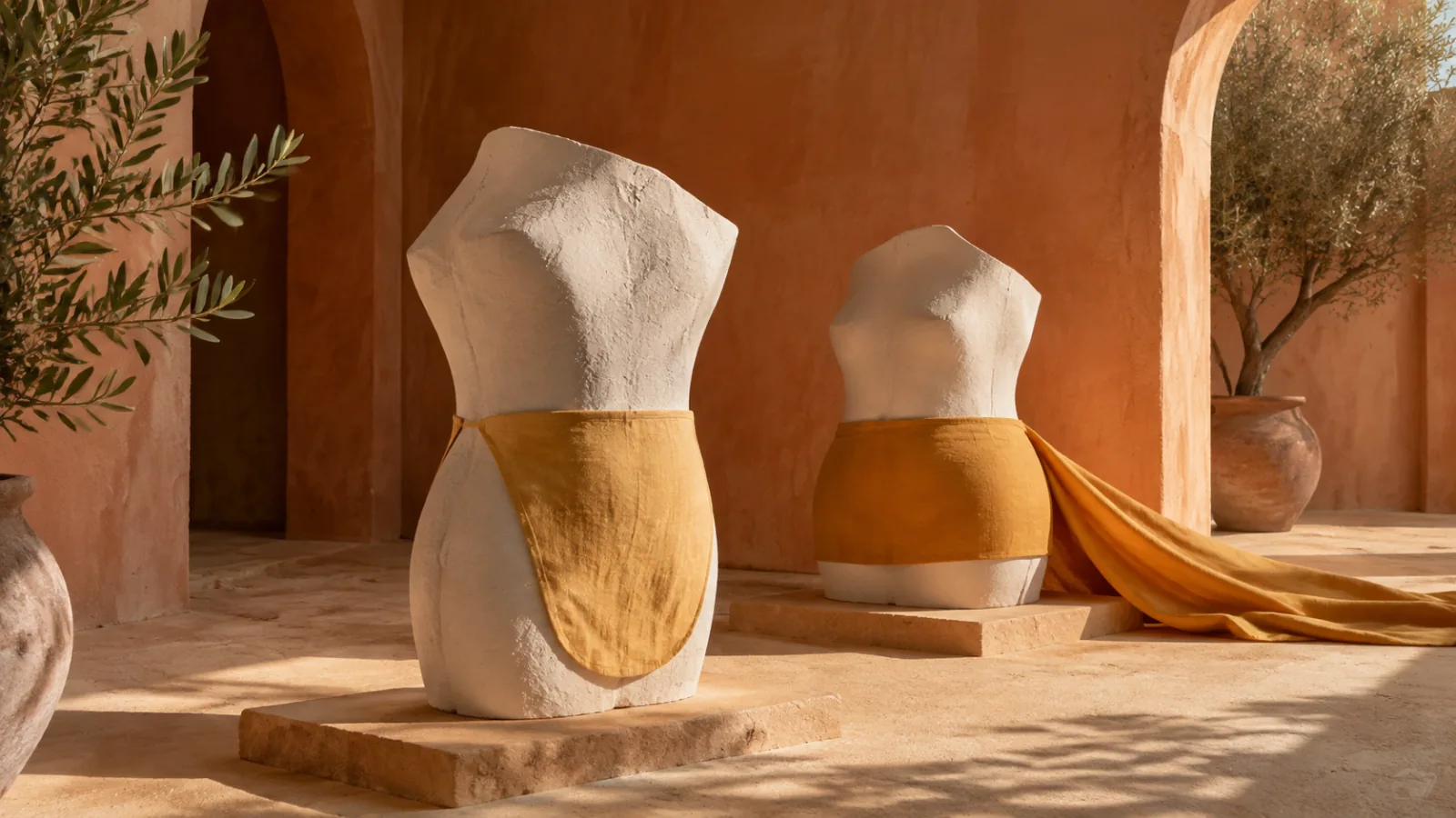Sculptural torso forms with anterior and circumferential fabric contours representing two body-lift scopes