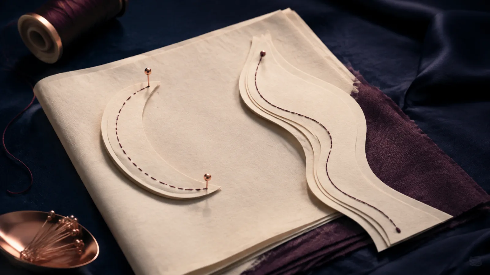 Abstract tailoring patterns showing limited and extended contour seams for facelift planning