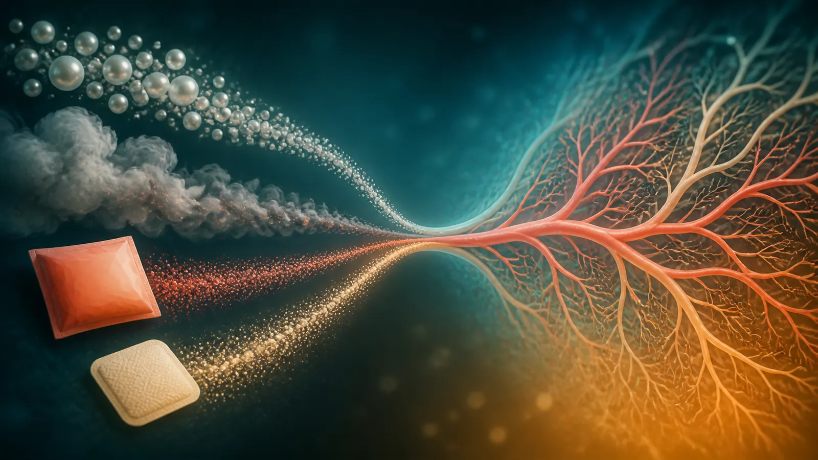 Abstract vapor and nicotine pathways converging on a tissue-perfusion and surgical-healing map