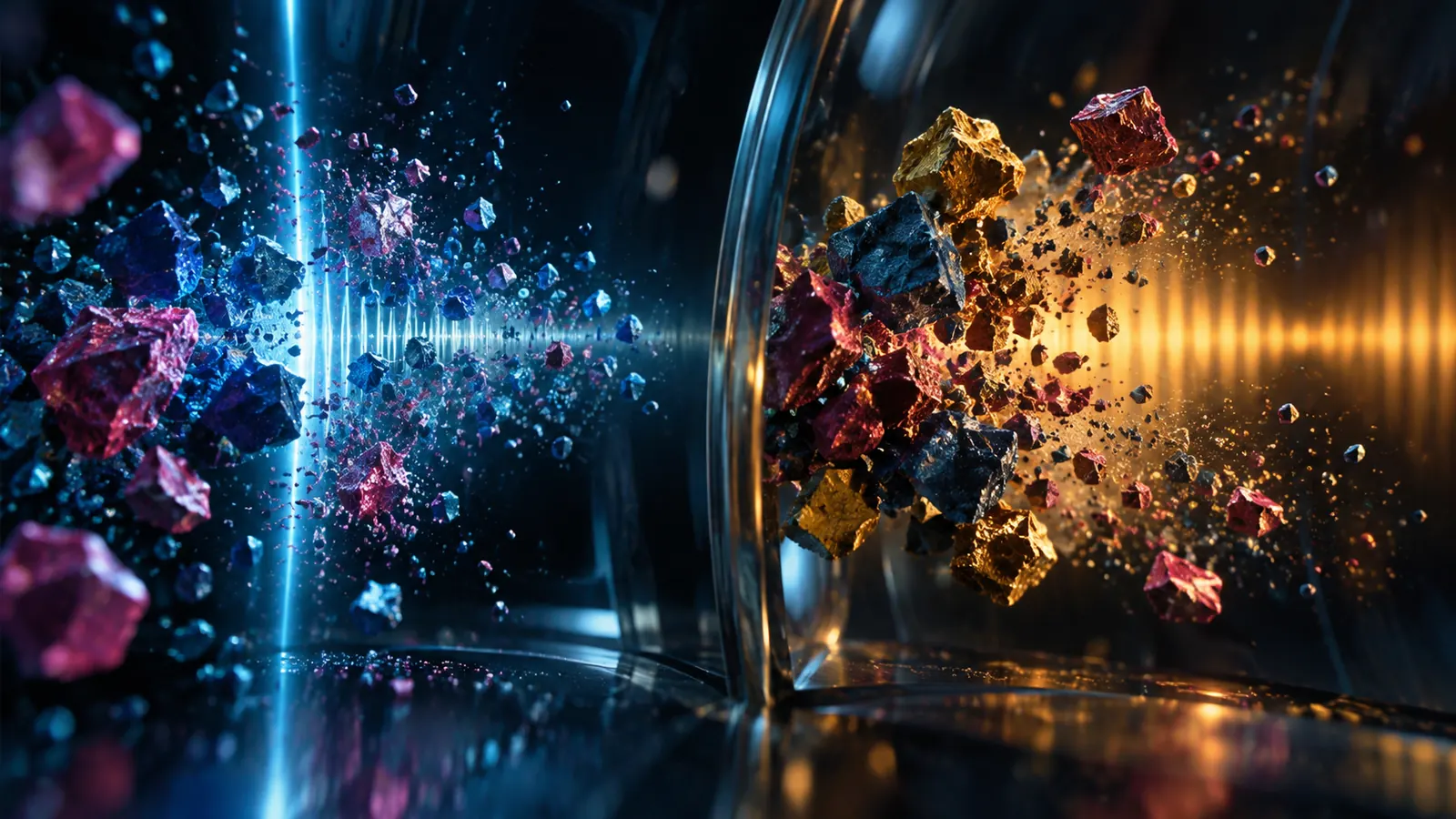 Pigment particles fragment under two distinct rhythms of focused colored light