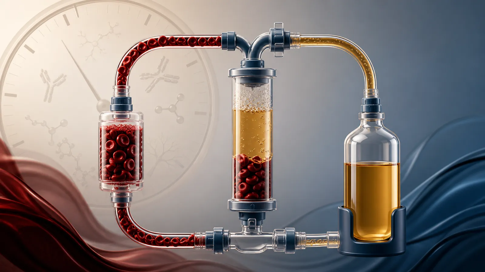 Abstract blood-cell return circuit separating plasma removal from a distinct young-donor plasma infusion pathway