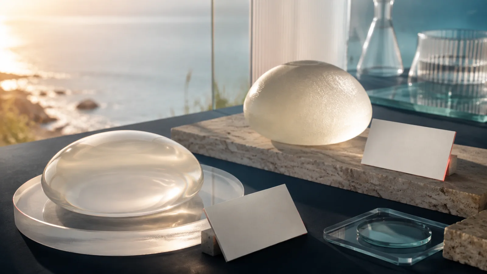 Two translucent implant-shell studies showing smooth and subtly textured surfaces