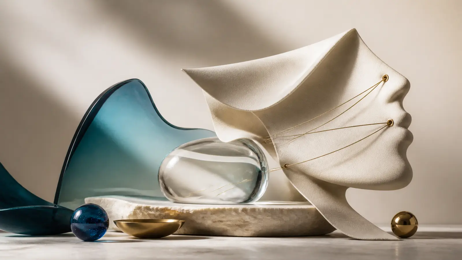 Fine gold threads, clear volume cushion, and tailored ivory plane
