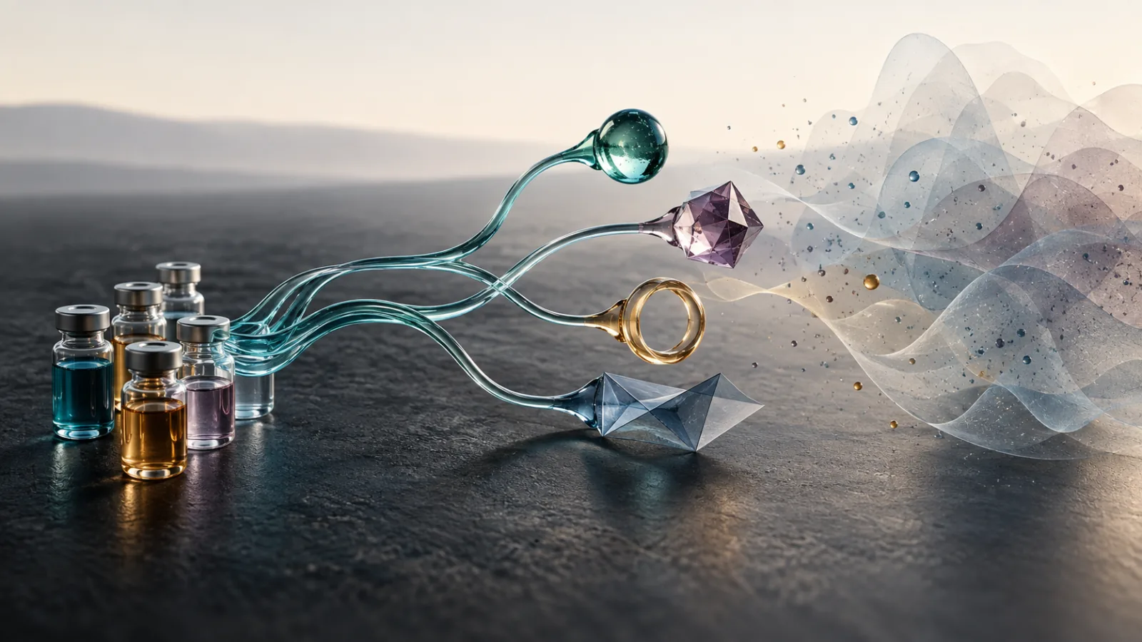 Unbranded assay vials branching into distinct biomarker paths and a field of diagnostic uncertainty